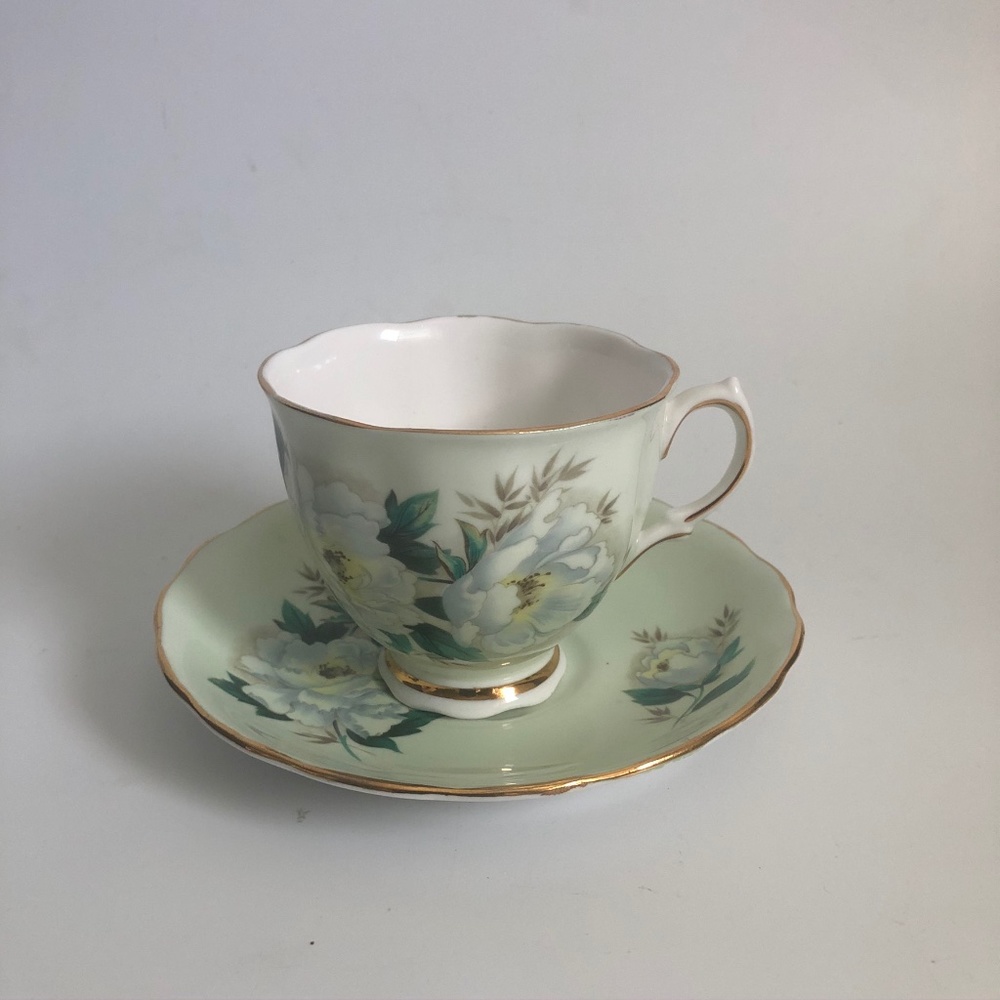Colclough England Green Flower Tea Cup Saucer